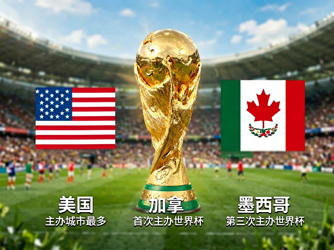 2026世界杯奖杯与三大主办国元素展示